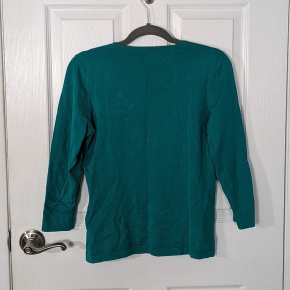 Silk‎ Embellished Neckline Kelly Green 3/4 Sleeve Top from August Silk Size S - Picture 2 of 6